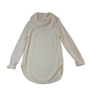 Anthropologie Moth Brenta Tunic Sweater Womens Medium Cream Cowl Neck Curved Hem